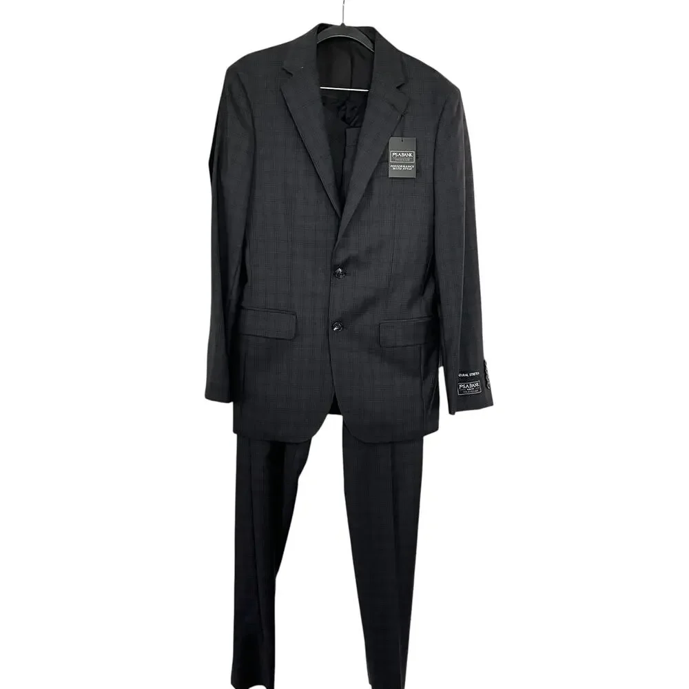Jos. A. Bank Traveler Brown Wool Plaid Two Piece Suit Set Men’s Size 36R/30W NWT